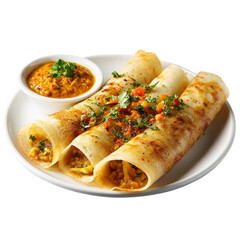 Mysore Masala Dosa Indian Dish On White Plate isolated on with white background(6)