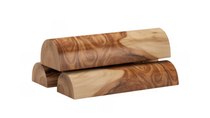 Stacked quarter sawn wood logs with swirling grain patterns isolated on a transparent background