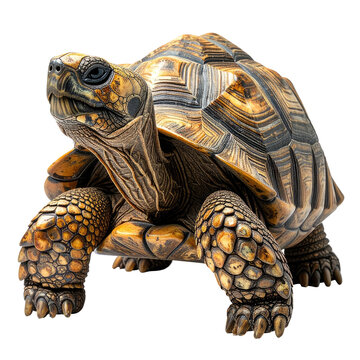 Tortoise portrait. Close-up on shell, legs, neck, and head