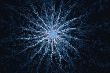 Glowing abstract structure radiates light outward against a dark background