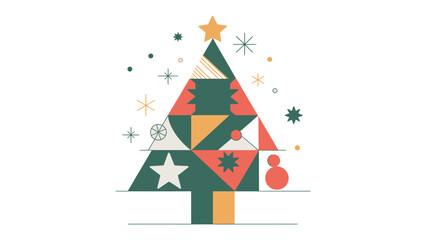Geometric Christmas Tree: A festive geometric design of a christmas tree. The scene exudes a joyous and inviting feel, perfect for celebrating the holiday season.