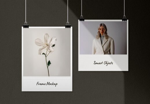 Hanging Retro Camera Frames Mockup