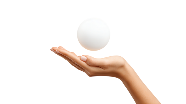 Hand Levitating White Sphere: Power, Control, Minimalism