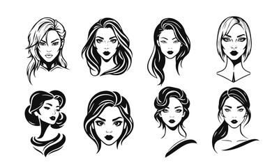 Elegant female face silhouette collection, woman vector, beauty salon logo, lady face outline, stylish girl head design