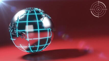 Sleek world globe with glowing gridlines rotating in dynamic news broadcast opener or global technology presentation video loop