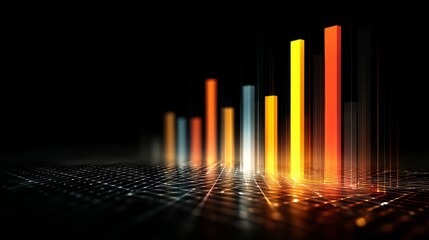Abstract digital graph with colorful glowing bars representing data growth and analysis, set against a dark background with a futuristic feel
