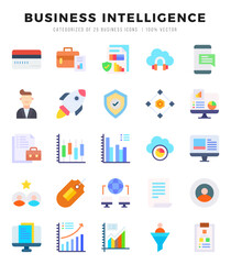 Business Intelligence Flat icons collection. Flat icons pack. Vector illustration