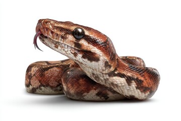 Obraz premium Rainbow boa displays its vibrant colors and flicking tongue while coiled in a natural pose, showcasing unique texture and patterns