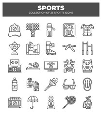 Collection of 25 Sports Icons. A Visual Guide to Athletic Gear and Equipment