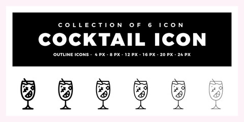 Collection of 6 Cocktail Icons. Outline Design