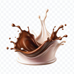 abstract 3d liquid chocolate with cream milk splash in different style isolated on transparent background	