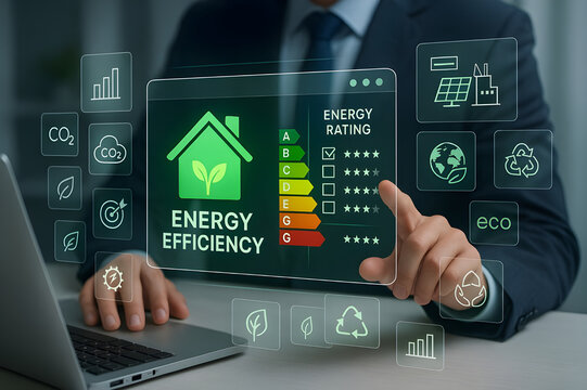 Energy efficiency analysis for sustainable homes and climate control, crucial for eco-conscious investments and carbon footprint reduction strategies - Powered by Adobe