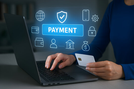 Effortless online payment concept with secure digital banking and modern technology, ideal for financial service promotions and e-commerce platforms