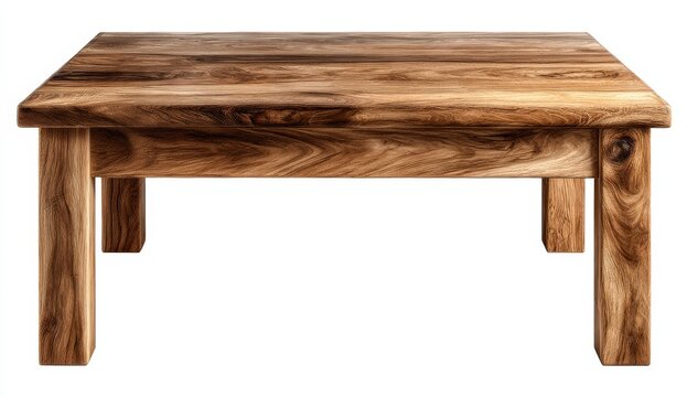 Wooden coffee table made of rich, polished hardwood with a smooth surface, showcasing natural grain patterns and sturdy legs, ideal for modern interior design and home decor