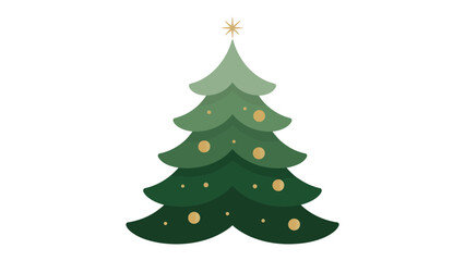 Christmas Tree illustration: A festive Christmas tree, adorned with delicate golden ornaments and topped with a shining star, embodies the spirit of the holiday season, symbolizing joy, warmth.