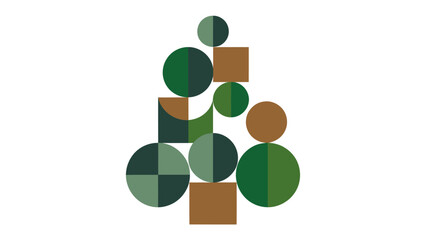 Geometric Christmas Tree: An elegant geometric Christmas tree illustration in shades of green and brown, perfect for festive designs. The shapes create a minimalist and modern style
