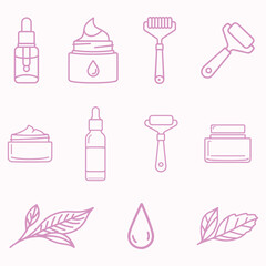 Chic Pink Line Icons for Skincare and Beauty Products.