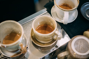 Close up hot coffee cup in cafe