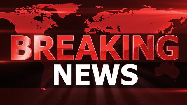 Breaking news global broadcast with urgent red alert and world map background for news channel intro or fast paced financial report updates - Powered by Adobe