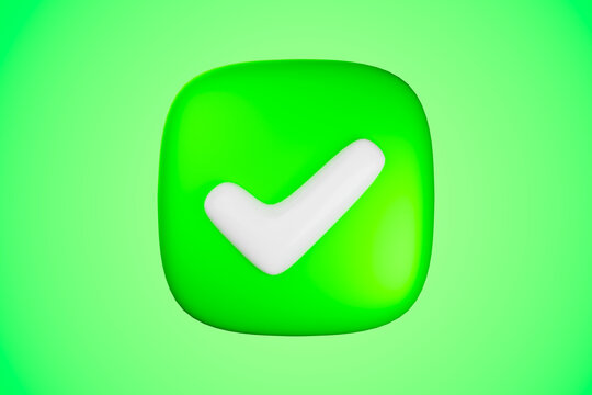 Square, glossy green checkbox icon with a bold, white checkmark 