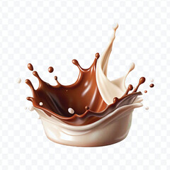 abstract 3d liquid chocolate with cream milk splash in different style isolated on transparent background	