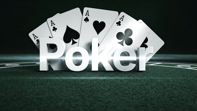 Poker game featuring four aces card on green felt table with dramatic lighting, gambling excitement, playing cards background, and casino game focus in black and white scheme