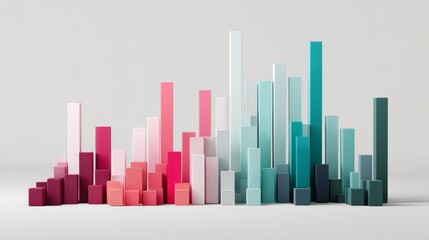 Colorful geometric bars representing data analysis and statistics on a minimalist background for business concepts and market visualization
