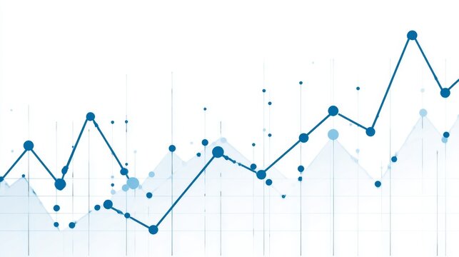 Abstract data visualization with line graph and dots showcasing trends and analytics in blue tones on a white background