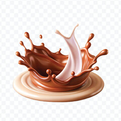 abstract 3d liquid chocolate with cream milk splash in different style isolated on transparent background	