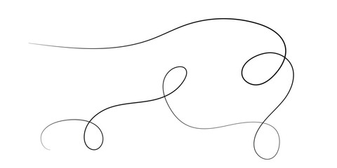 Abstract black line forming multiple loops and curves on a clean white background, creating a minimalist graphic design.