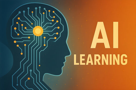 Explore AI learning with this captivating head silhouette and circuit board design, perfect for modern tech and future innovation visuals