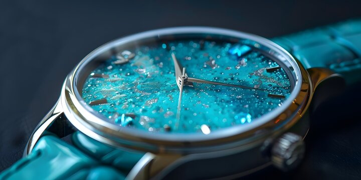 Elegant turquoise watch with a starry dial, showcasing exquisite craftsmanship and timeless style.