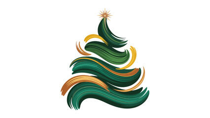 Stylized Christmas Tree Illustration: A festive illustration of a Christmas tree is adorned with flowing green and gold brushstrokes, celebrating the spirit of the season