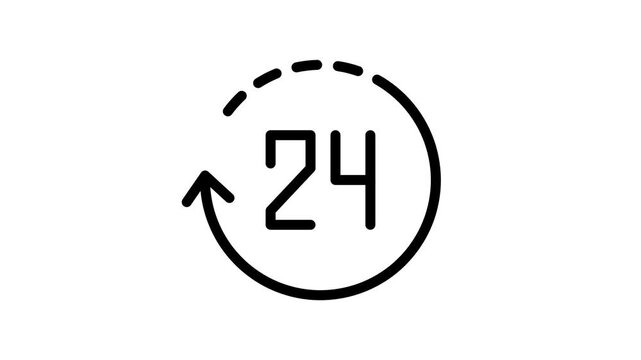 Animated 24 hour service icon isolated on white background