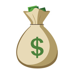 Money Bag With Dollar Sign and Cash.