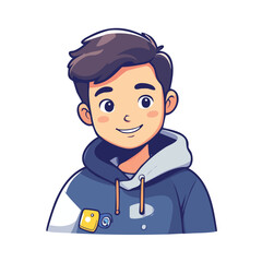 Smiling Young Man in Hoodie Cartoon Illustration.