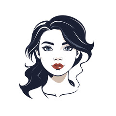 Elegant Woman with Dark Hair and Red Lips Illustration.