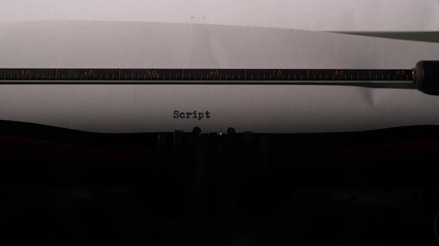 Vintage typewriter typing the word script on white paper, symbolizing storytelling, writing, drafting, creativity, and the process of developing new ideas and concepts
