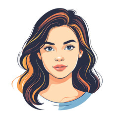 Beautiful woman with wavy hair and blue eyes portrait illustration.