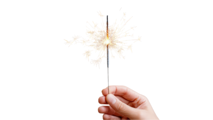 Sparkler Held in Hand Against a White Background