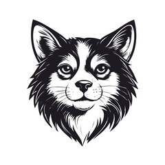 Detailed Black and White Husky Portrait Illustration.
