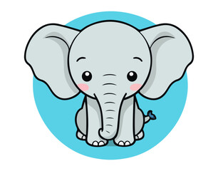 Obraz premium baby sitting elephant cartoon vector illustration or blue circle background