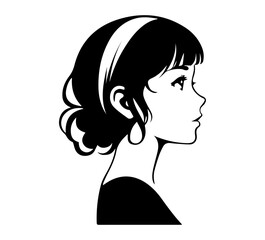 black and white shape of a girl thinking while walking up 