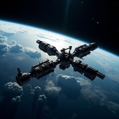 Naklejka premium Exploring the vastness of space with a futuristic station Generative AI