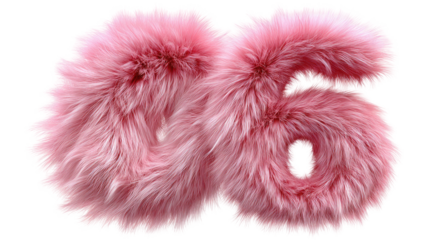 pink fluffy textured number 06 created from soft fur material,isolated on white background for playful decorative design and creative typography projects