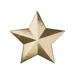 Three-dimensional realistic gold metallic Christmas star isolated