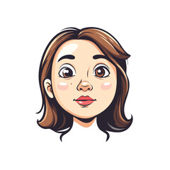 Cute Cartoon Woman Face with Brown Hair and Big Eyes.