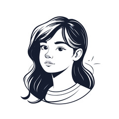 Monochrome Portrait of a Young Woman with Flowing Hair.