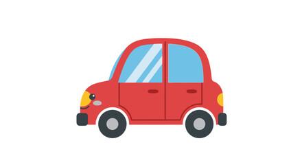 Cute red cartoon car vector illustration with a friendly face.