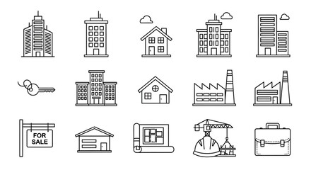 Real estate, property, and construction line icons vector asset